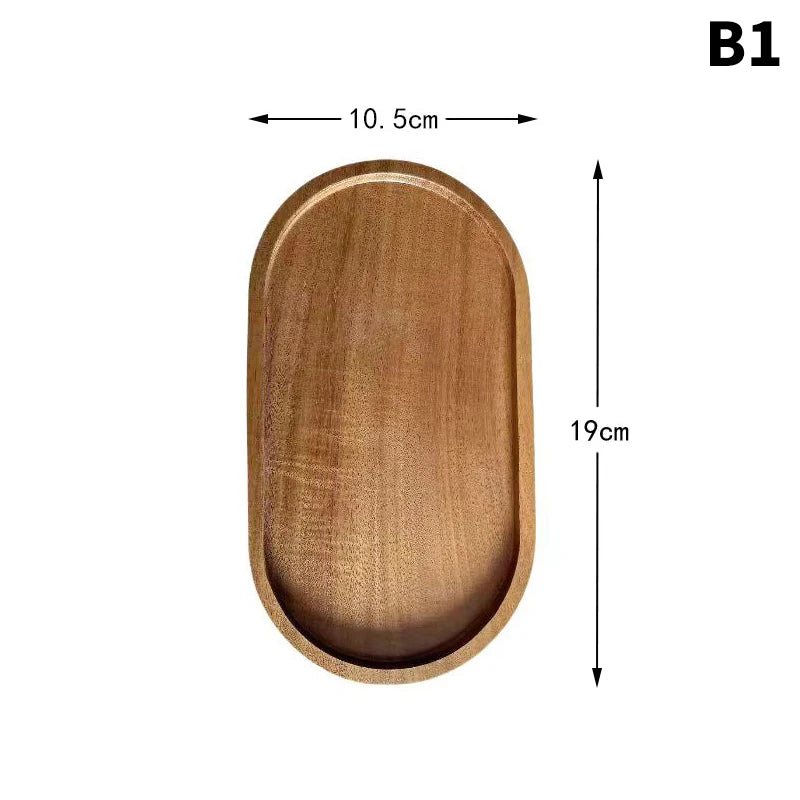 Plato Redondo de Madera Maciza para Postres y Botanas – Estilo Japonés