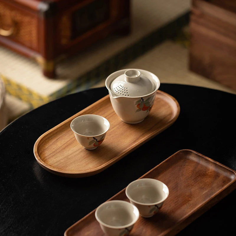 Plato Redondo de Madera Maciza para Postres y Botanas – Estilo Japonés