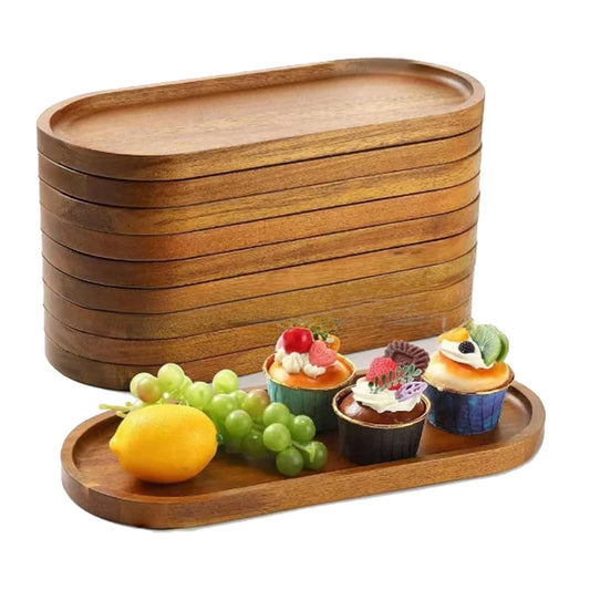 Plato Redondo de Madera Maciza para Postres y Botanas – Estilo Japonés