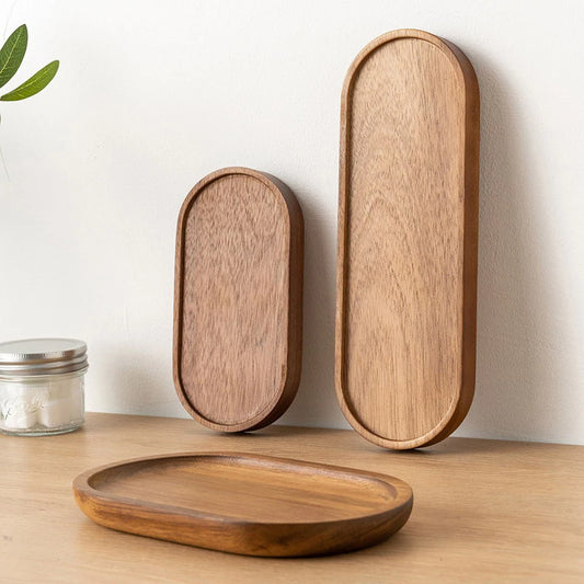 Plato Redondo de Madera Maciza para Postres y Botanas – Estilo Japonés